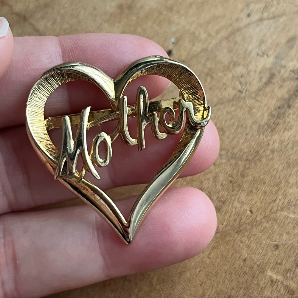 Goldtone Heart Shaped Mother Brooch